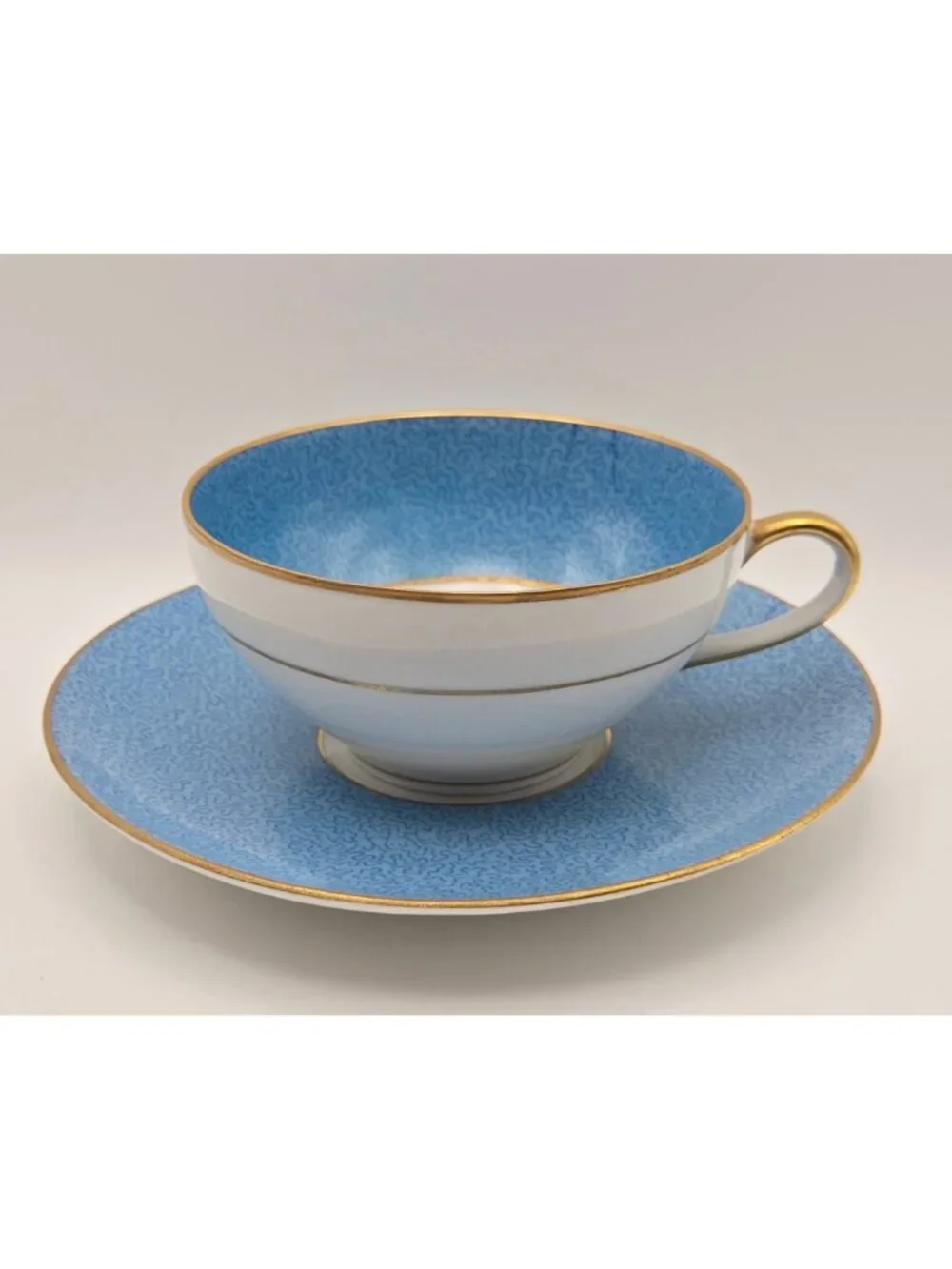 Ahrenfeldt Limoges Blue & Pink Tea Cup & Saucer Floral Made In France